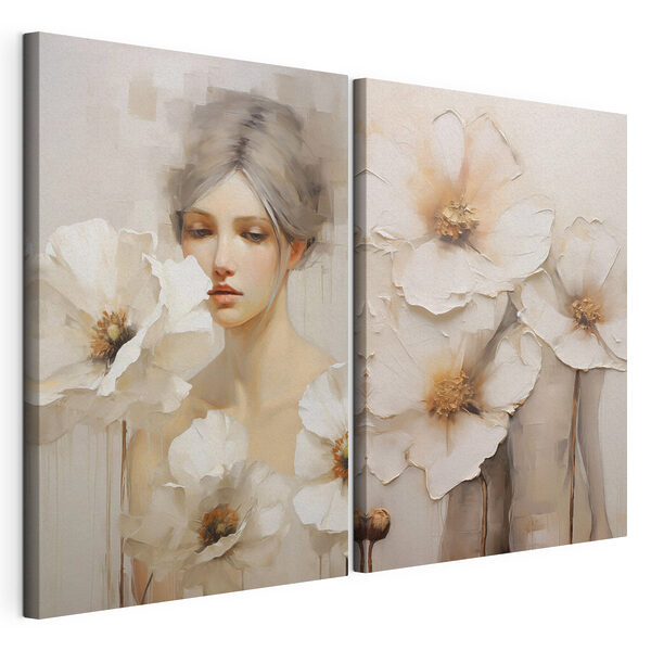 Painting of a woman with white flowers