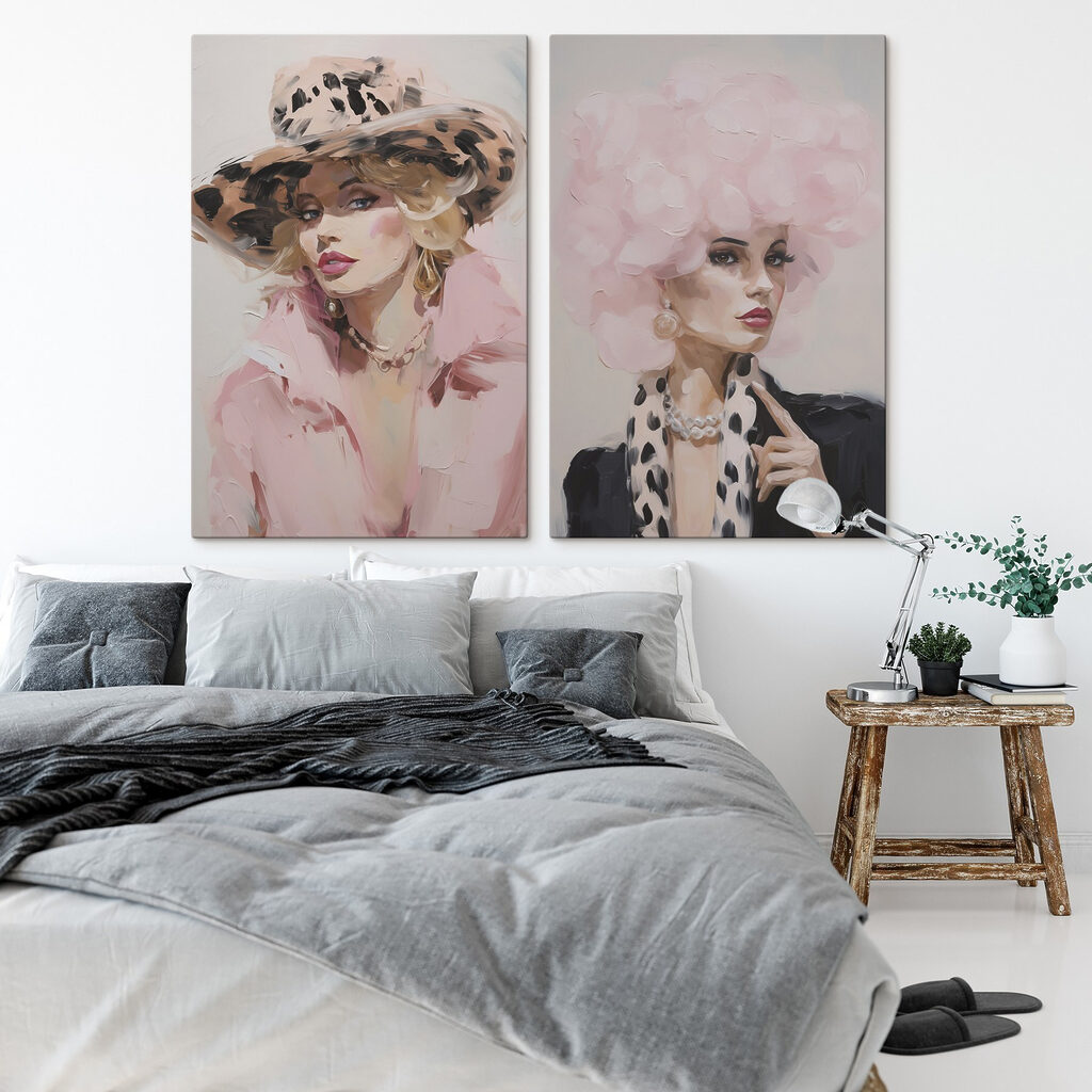 Collage of a woman with a pink hat