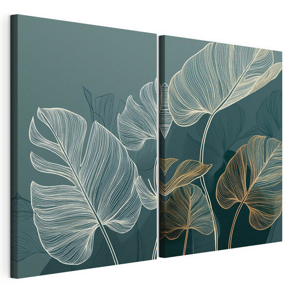 Impression sur toile modulaire Des feuilles délicates aux couleurs douces