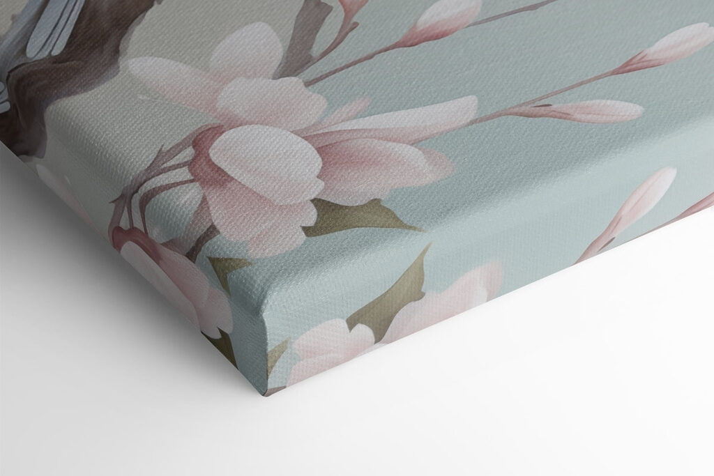 Couple of birds on a branch with flowers