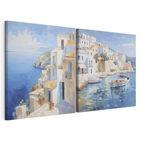Impression sur toile modulaire Peinture représentant un bateau sur l'eau