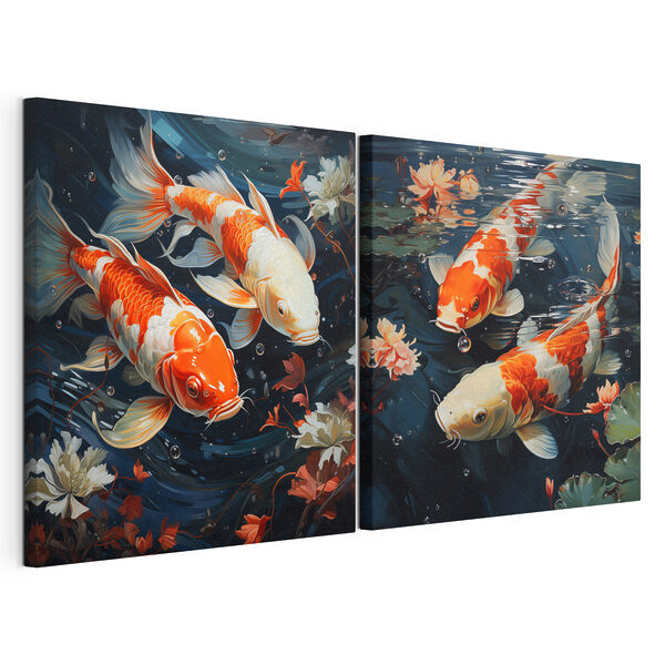 Impression sur toile modulaire Collage représentant deux poissons nageant dans l'eau