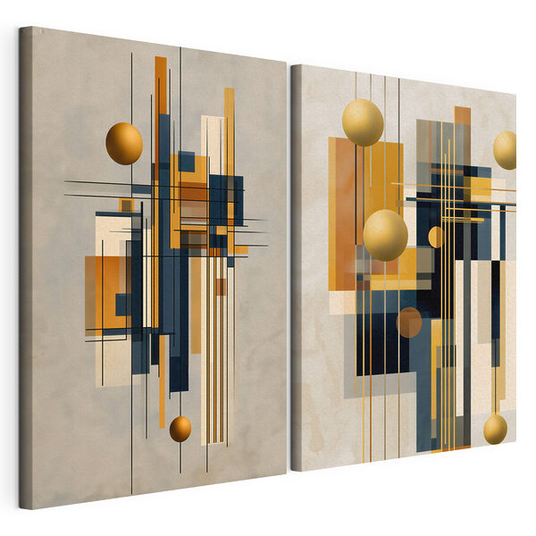 Impression sur toile modulaire Collage artistique composé de cercles et de lignes