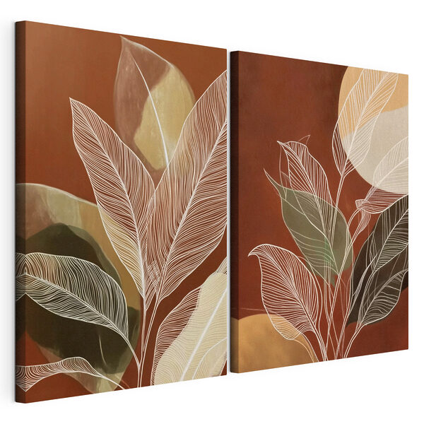 Impression sur toile modulaire Peinture représentant des feuilles et des cercles