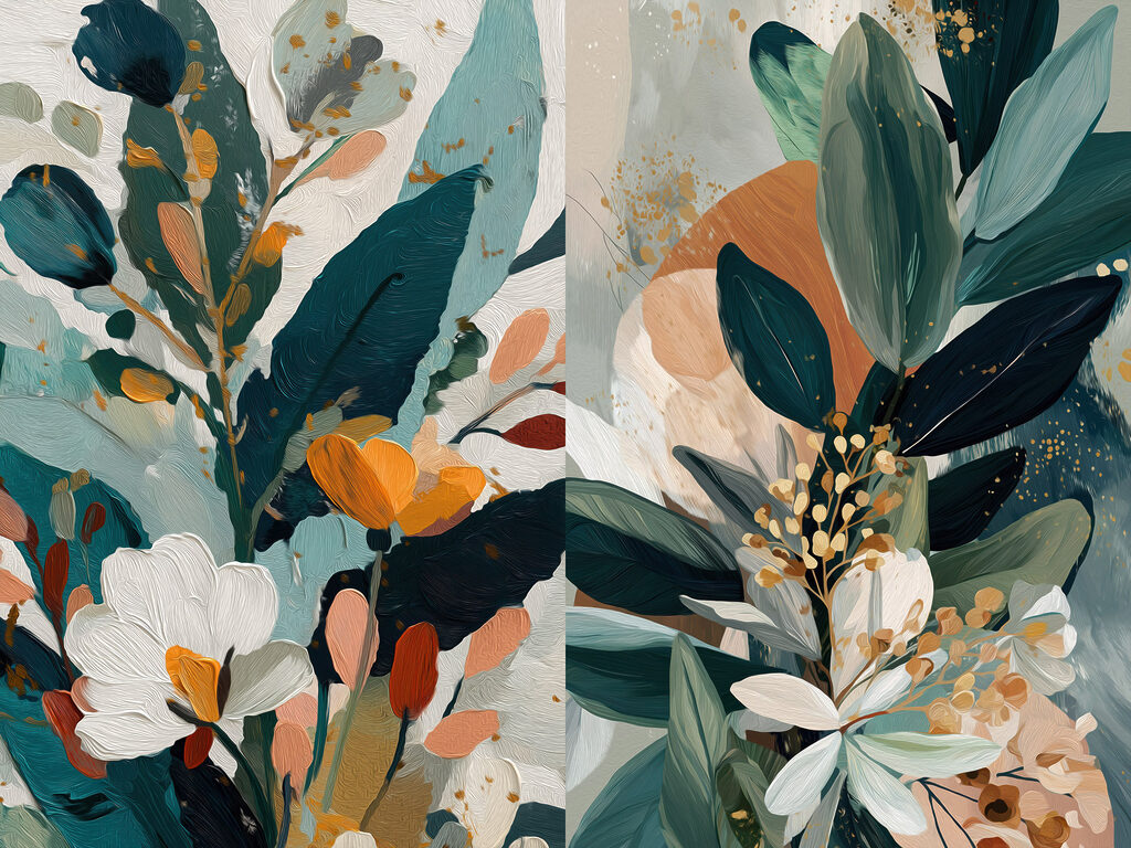 Painting of flowers and leaves