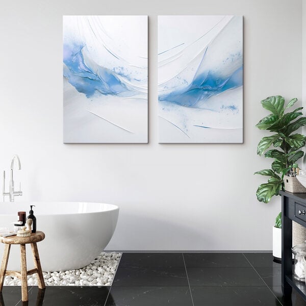 Collage of blue and white paint