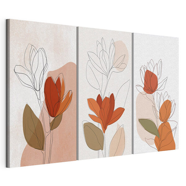 Impression sur toile modulaire Dessin de fleurs avec des feuilles