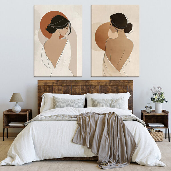 Woman in white and brown dresses