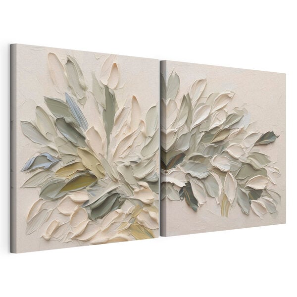 Impression sur toile modulaire Composition élégante de feuilles dans des tons doux
