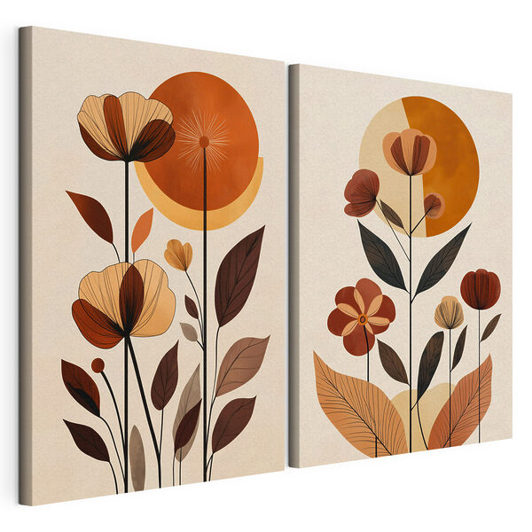 Impression sur toile modulaire Peinture représentant des fleurs et des feuilles