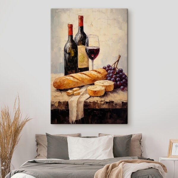 Painting of wine bottles and grapes