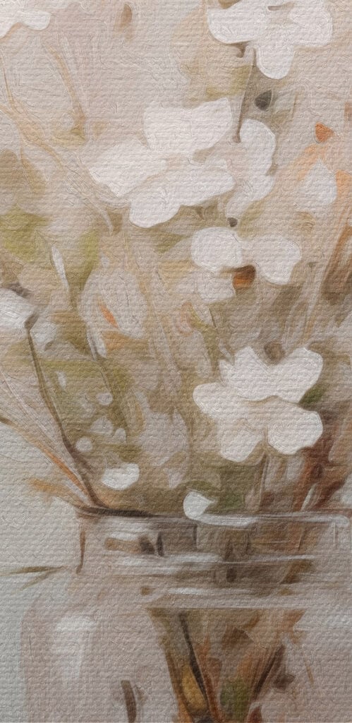 Painting of a vase with white flowers Painting of a vase with white flowers