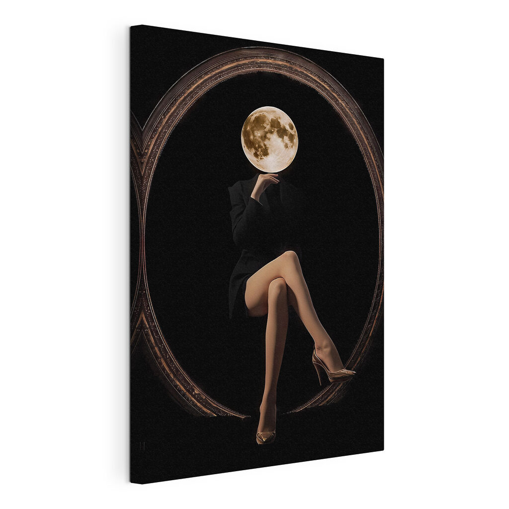 Woman sitting in a chair with a moon in her face