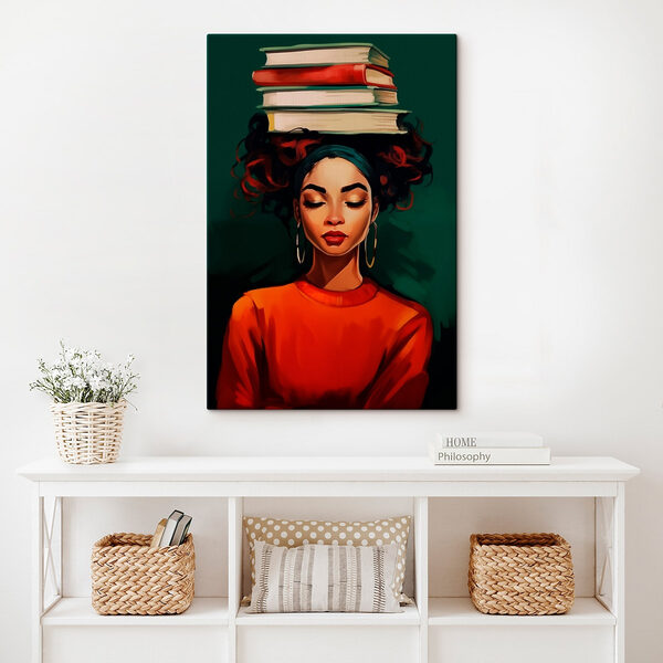 Tableaux Tableaux Une femme avec des livres sur la tête (UGS : s45952)