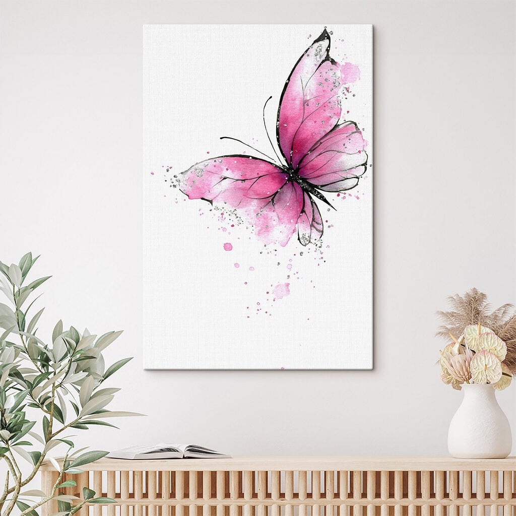 Delicate pink butterfly on a canvas