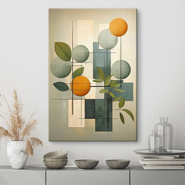 Art piece with leaves and circles