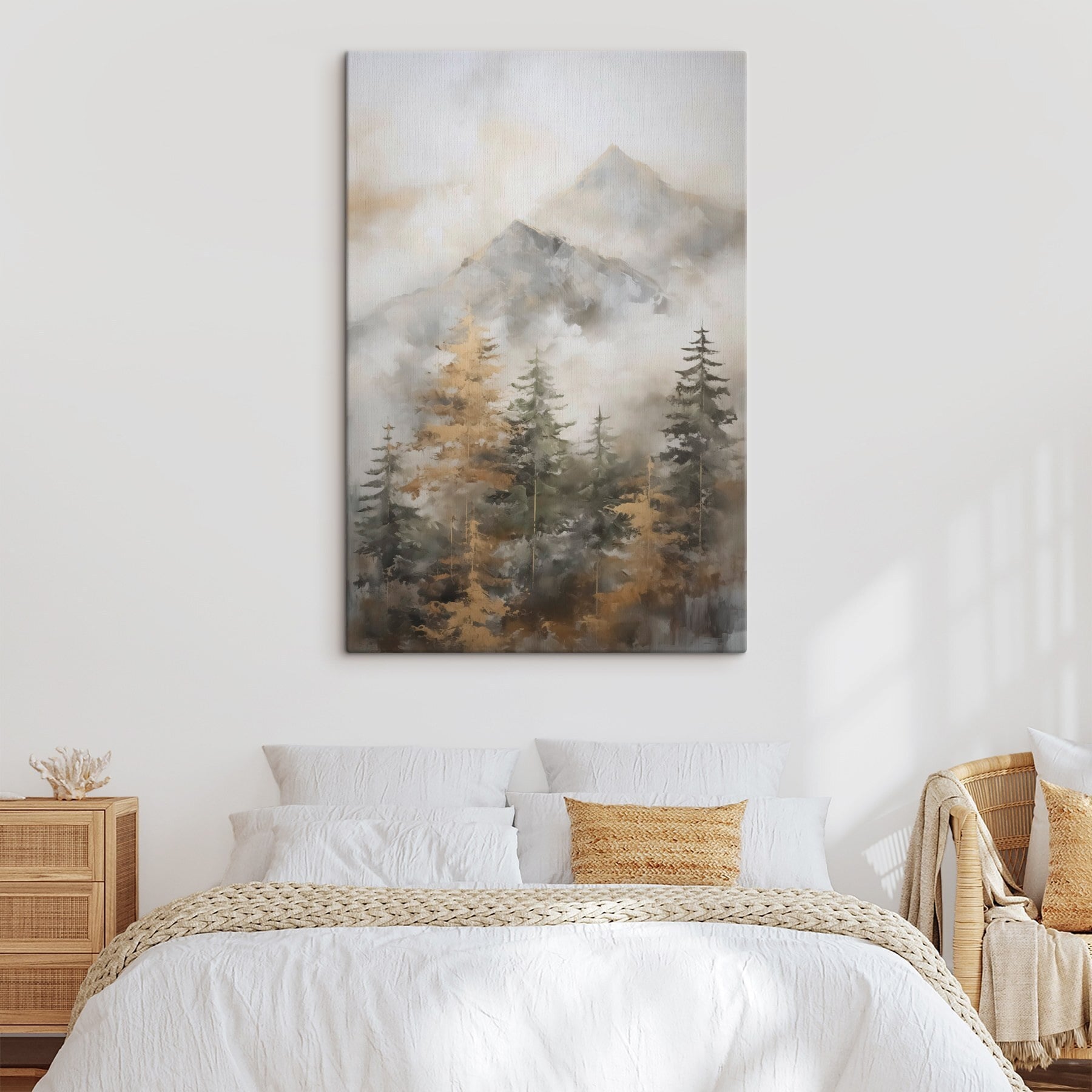 Painting of trees and mountains