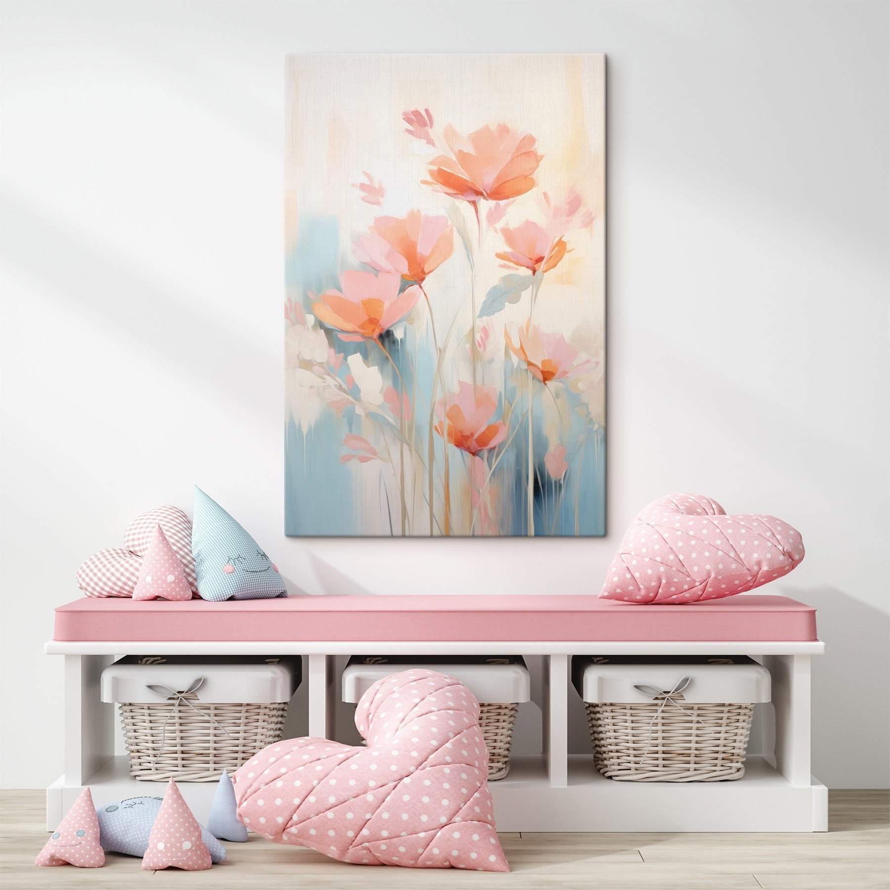 Painting of flowers on a blue background