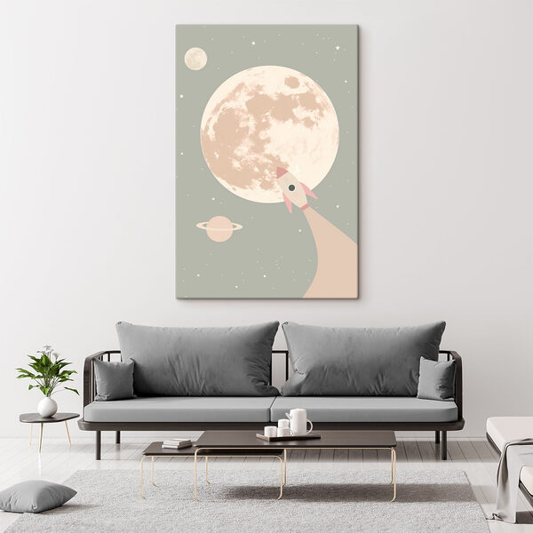 Tableaux Une fusée survolant la Lune