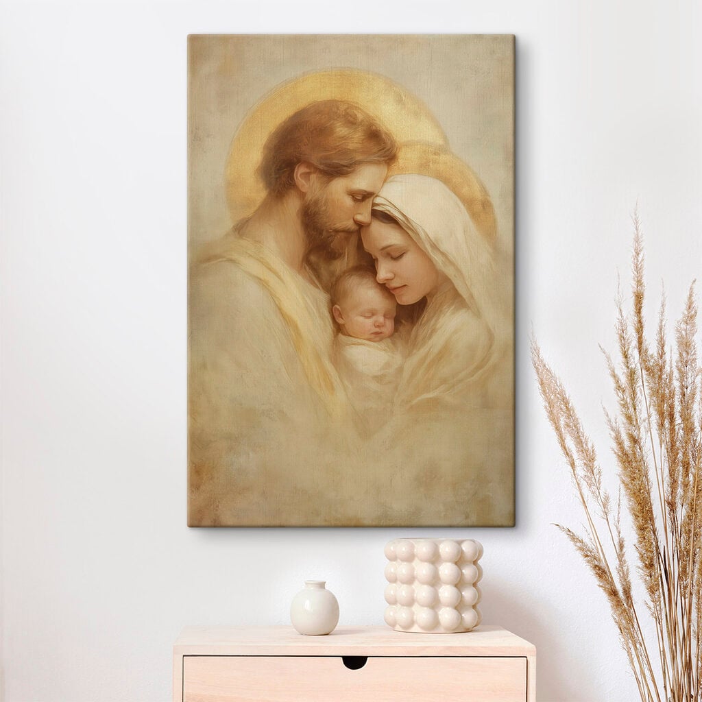 Painting of a family holding a baby