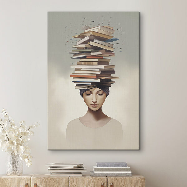 Tableaux Tableaux Une femme avec des livres sur la tête (UGS : s47333)