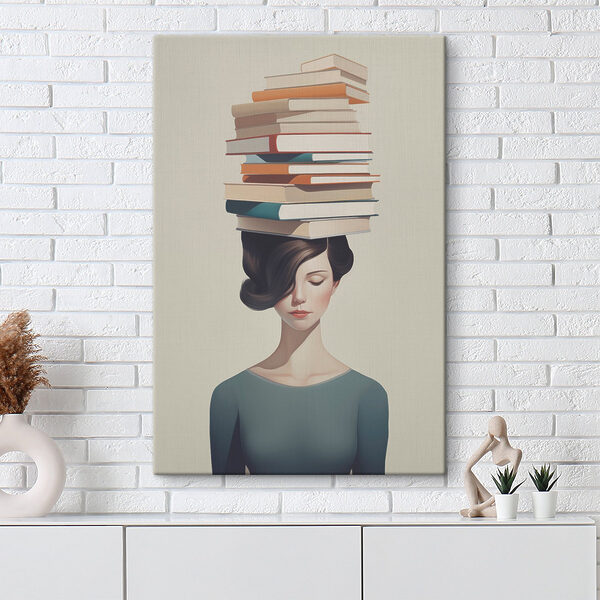 Tableaux Tableaux Une femme avec une pile de livres sur la tête (UGS : s47334)
