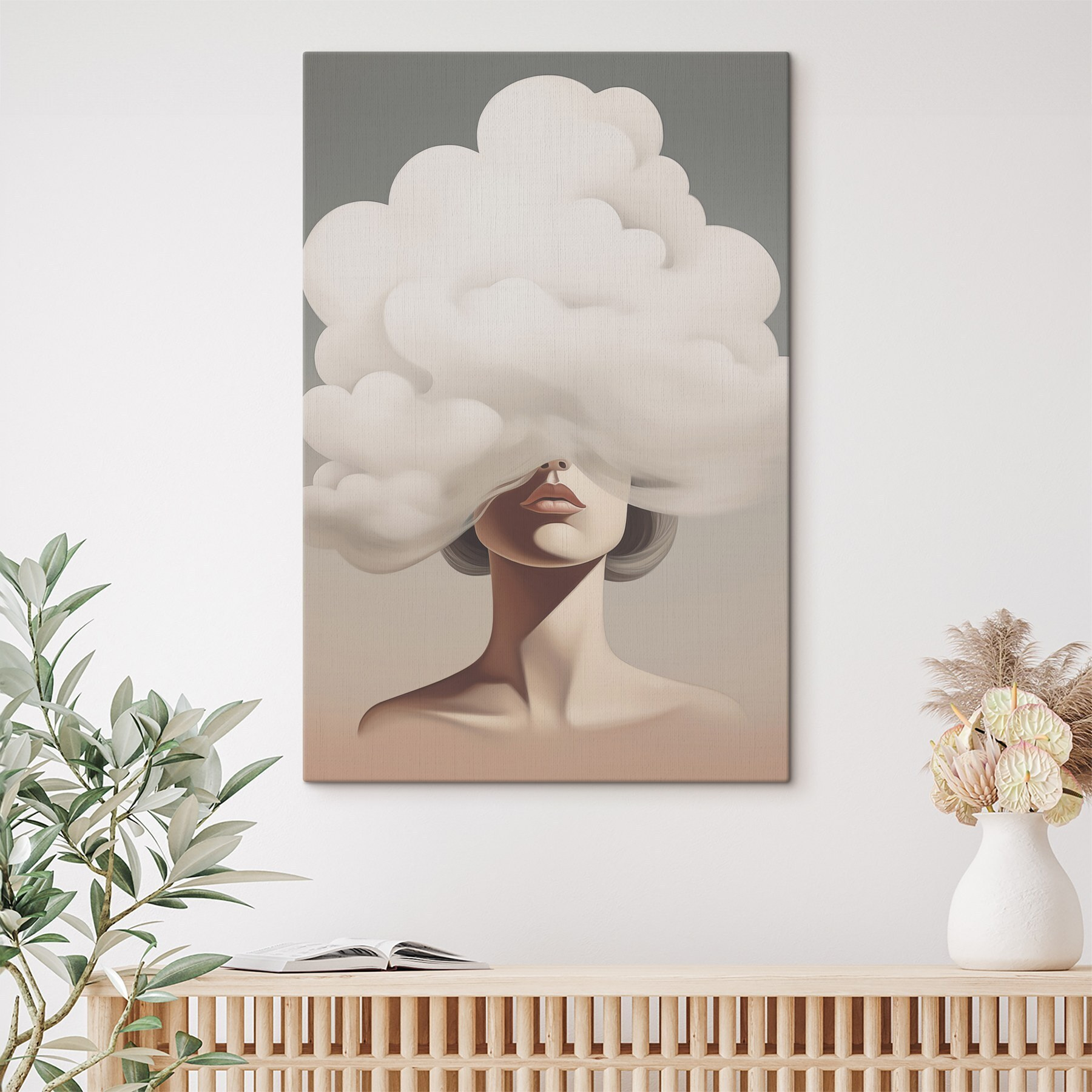 Woman with a cloud covering her face