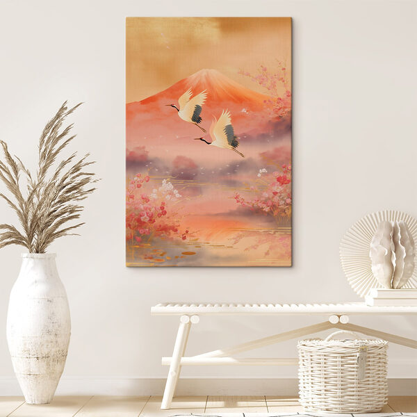 Tableaux Tableau représentant des oiseaux survolant une montagne