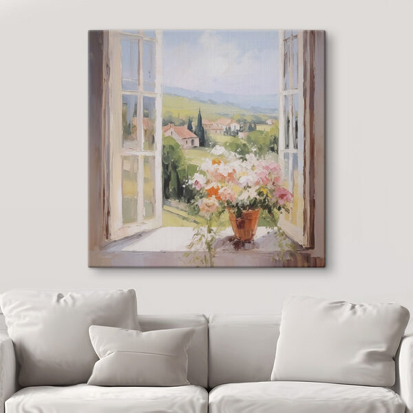 Tableaux Tableaux Peinture représentant une fenêtre avec des fleurs à l'intérieur (UGS : s48052)