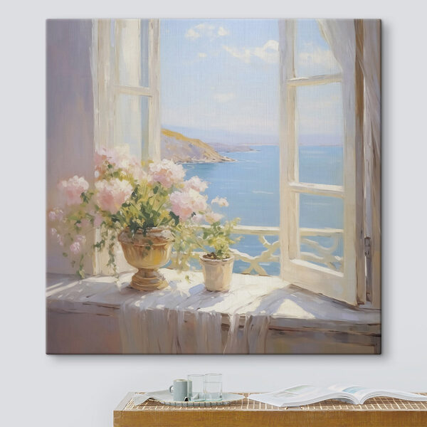 Tableaux Peinture représentant des fleurs sur un rebord de fenêtre