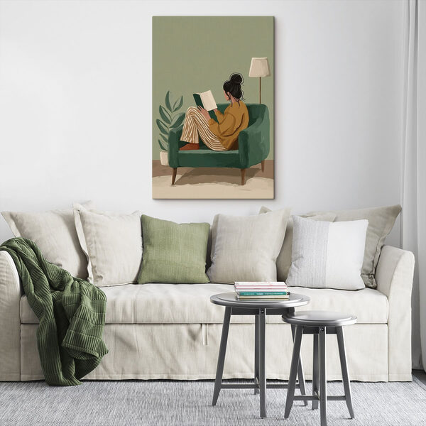 Tableaux Tableaux Une femme lisant un livre, assise dans un fauteuil (UGS : s48118)