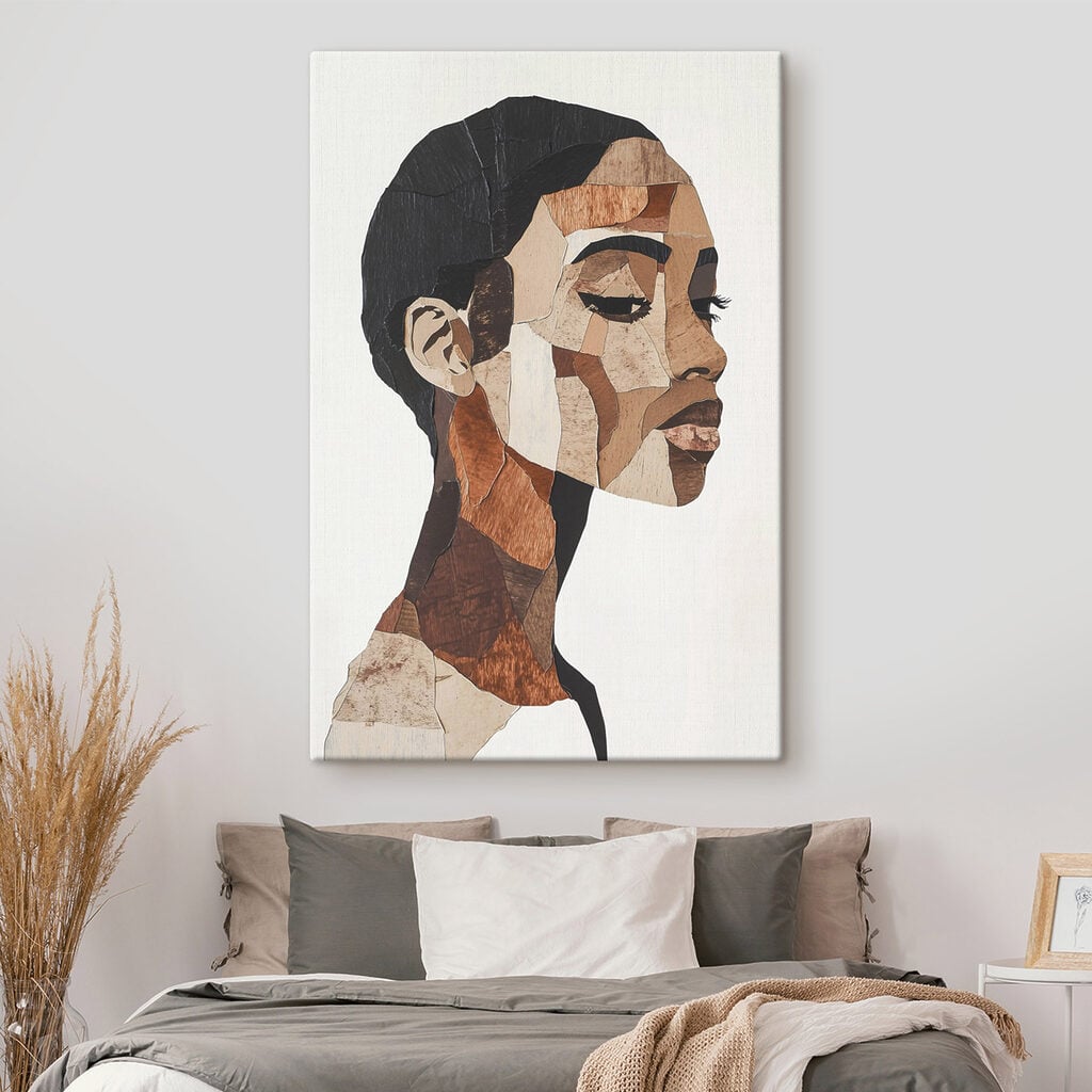 Woman's face with different colors of wood