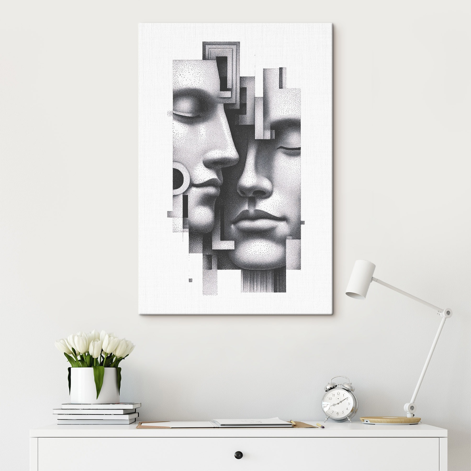 Black and white image of two faces