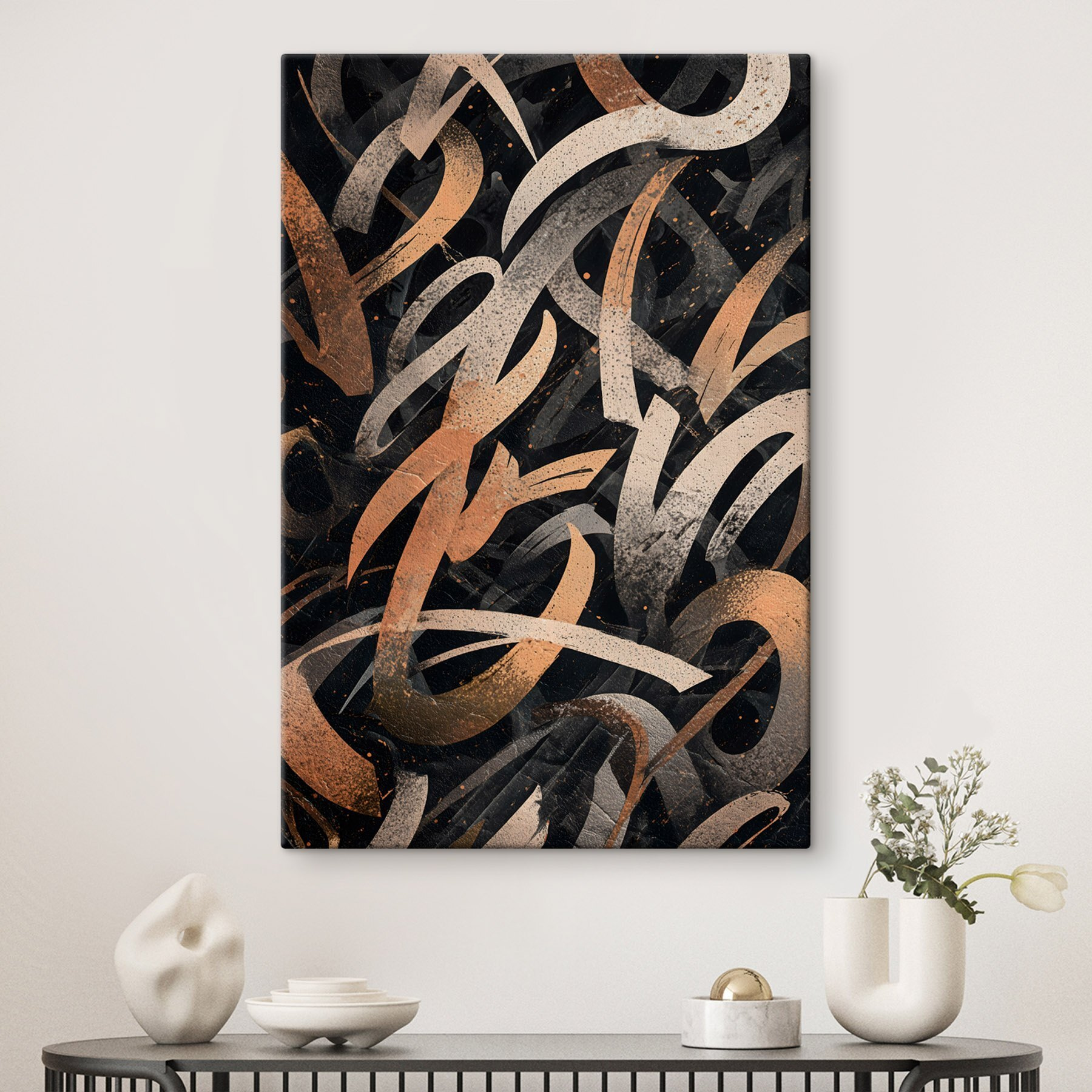 Black and orange brush strokes