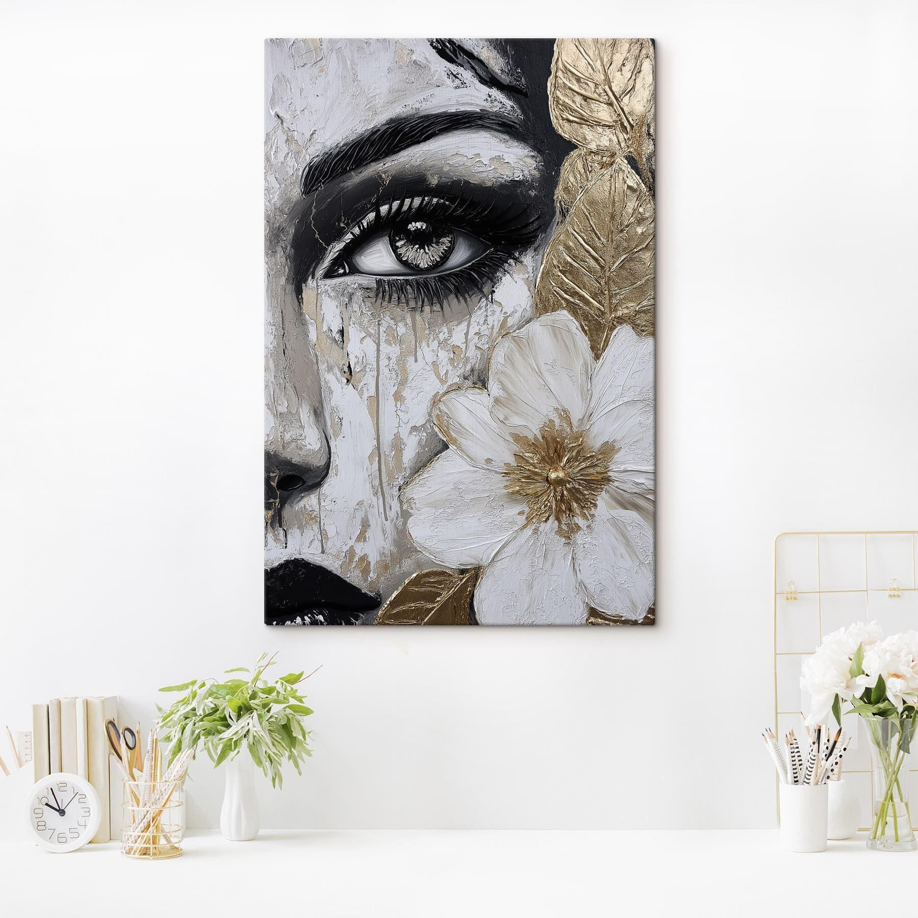 - Striking portrait with flower detail