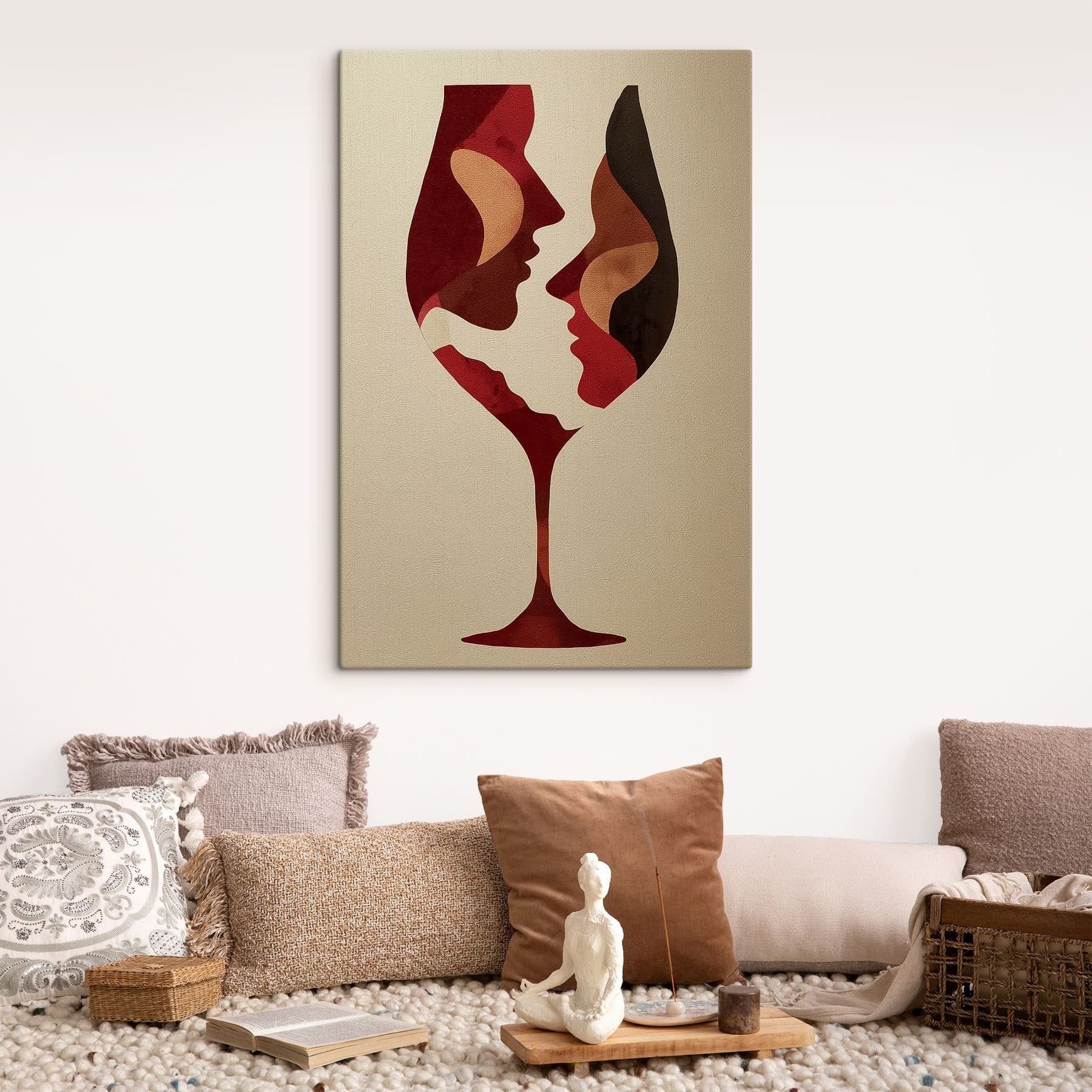 Wine glass with faces in it