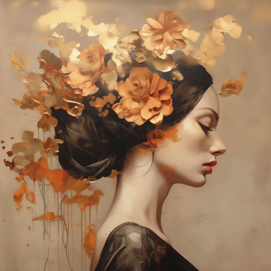 Painting of a woman with flowers in her hair