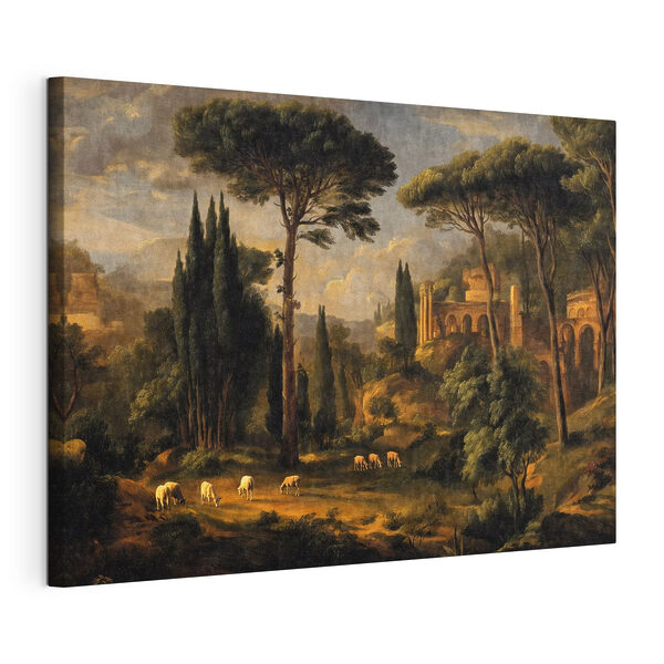 Tableaux Tableaux Peinture représentant un paysage avec des arbres et un bâtiment (UGS : s49674)