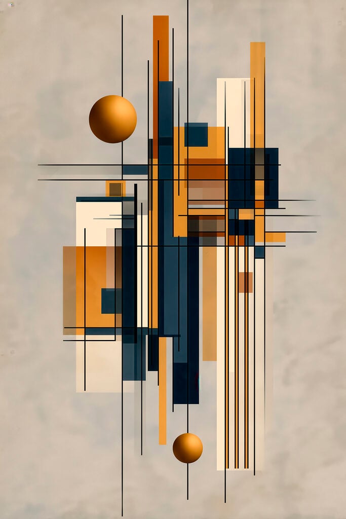 Art piece of art with a ball and squares
