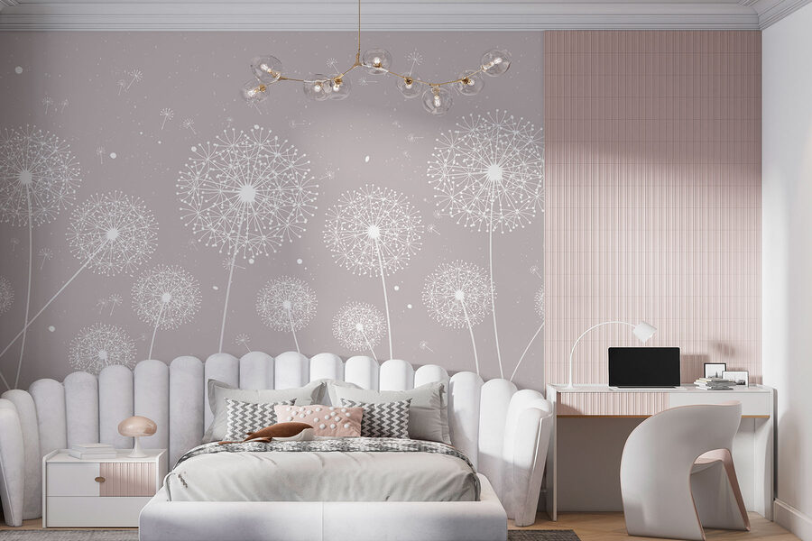Pissenlits blancs sur fond gris