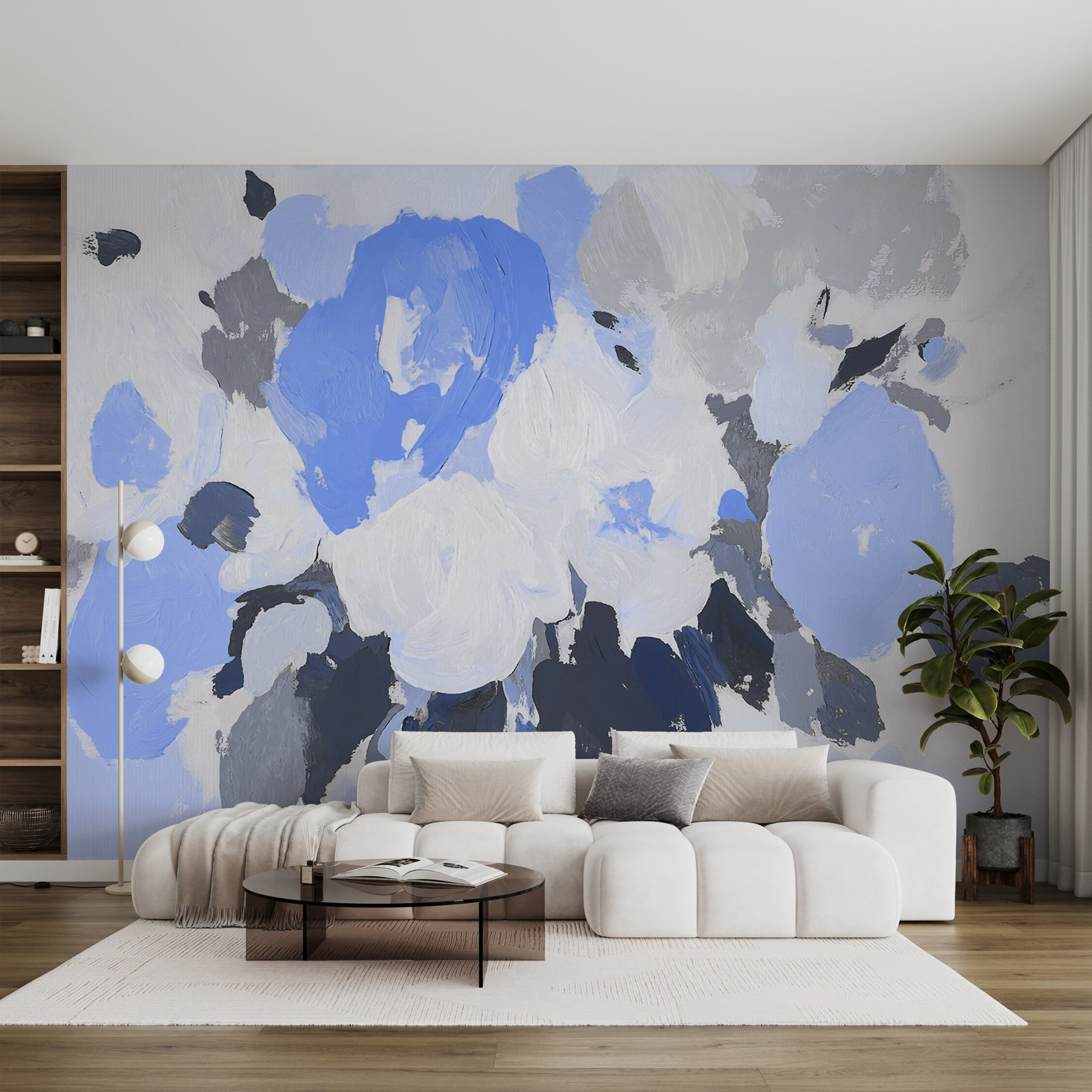 Peinture de fleurs en bleu et gris w09070v2pig1ms - Peinture de fleurs en bleu et gris - tegory